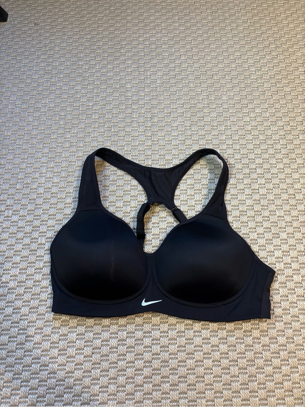 Nike Black Padded Racerback Sports Bra with White Swoosh